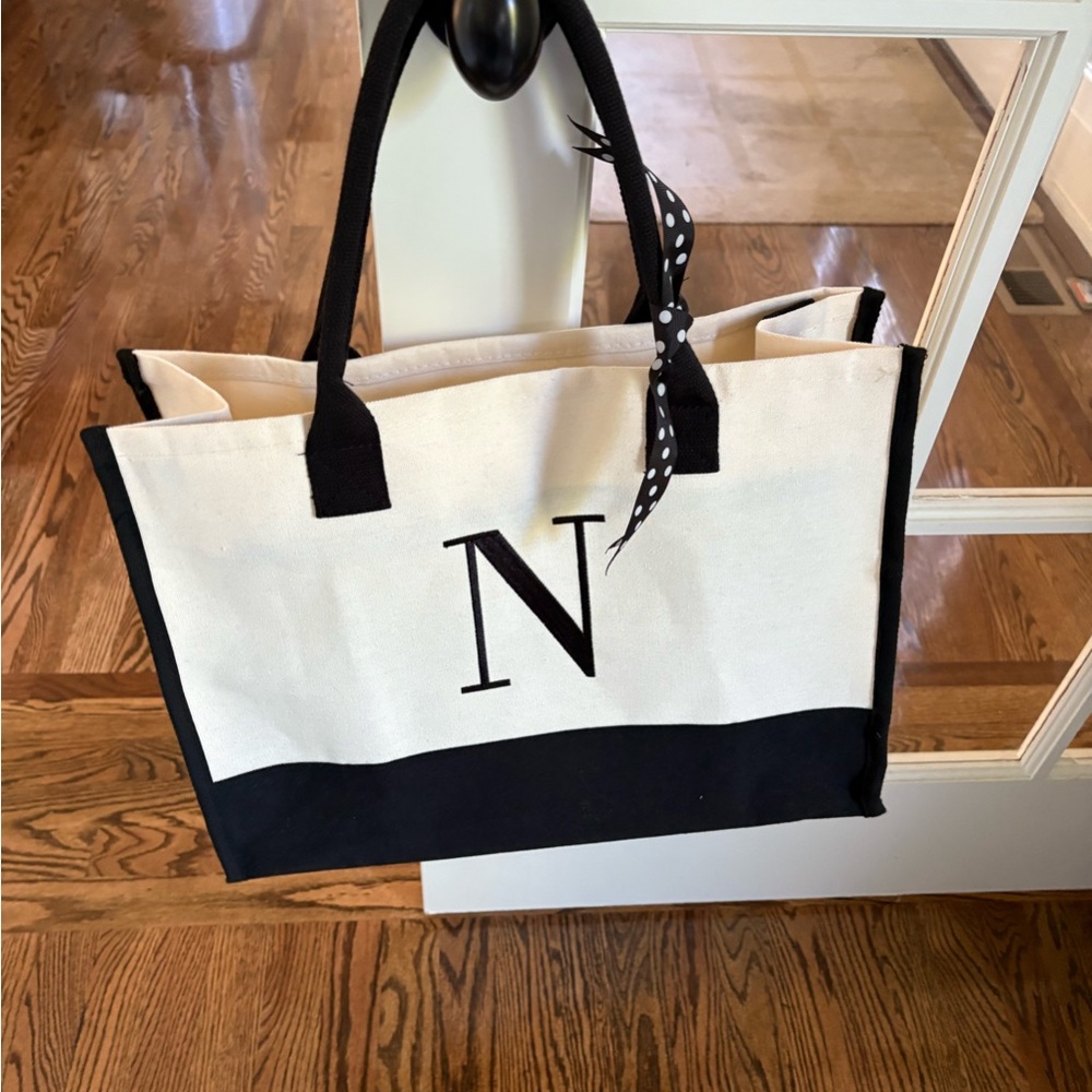 Brand New Elegant Black and White Tote Bag with N intial.
